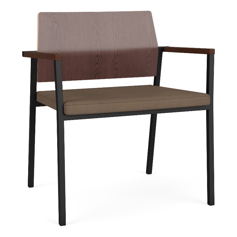 Avon Reception Oversize Chair UPH Seat HPL Back / Black Steel / Walnut / Brown