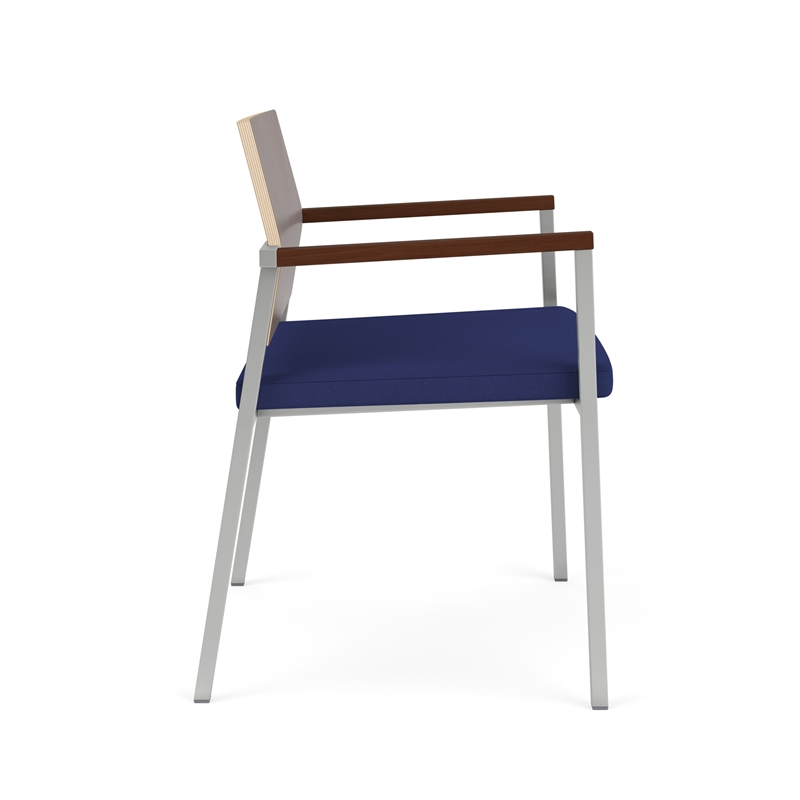 Avon Reception Oversize Chair UPH Seat HPL Back / Silver Steel / Walnut / Blue