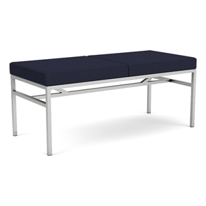 Avon Reception Waiting 2 Seat Bench 550 LB Capacity / Silver Steel / Navy Blue