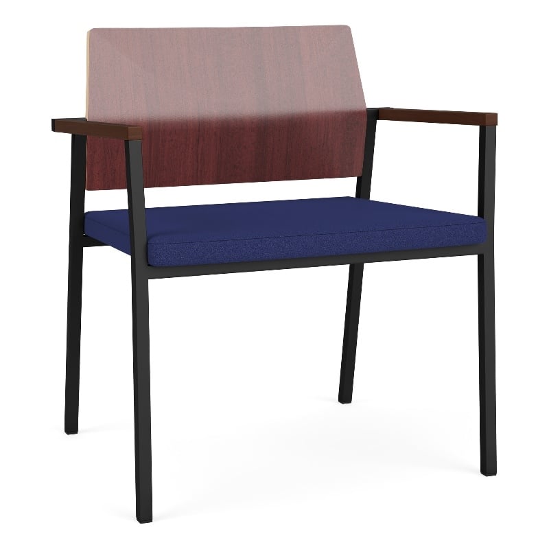 Avon Reception Oversize Chair UPH Seat HPL Back / Black Steel / Mahogany / Blue