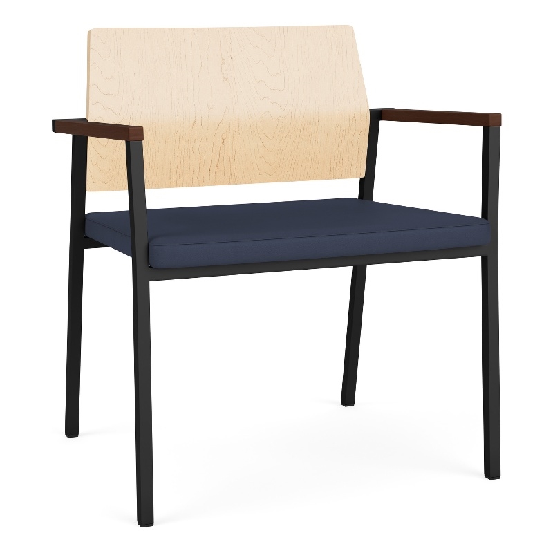 Avon Reception Oversize Chair UPH Seat HPL Back / Black Steel / Natural / Blue