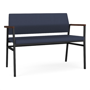Avon Reception Waiting 2 Seater UPH Seat Back No Cntr Arms / Black Steel / Blue