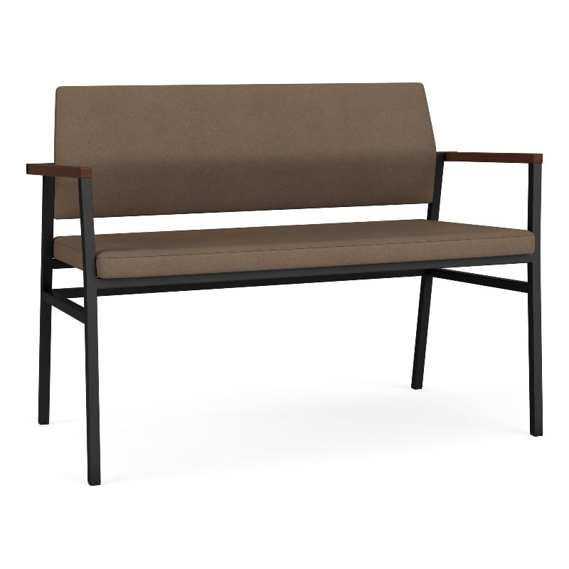 Avon Reception Waiting 2 Seater UPH Seat Back No Cntr Arms / Black Steel / Brown