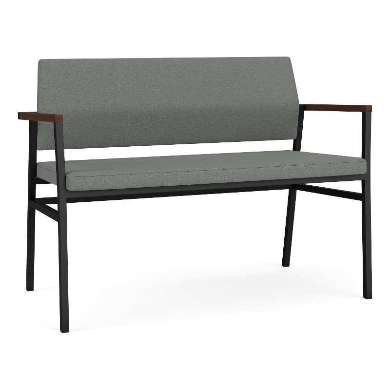 Avon Reception 2 Seater UPH Seat Back No Cntr Arms / Black Steel / Light Gray