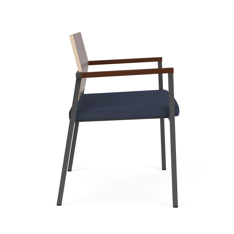 Avon Reception Oversize Chair UPH Seat HPL Back / Charcoal Steel / Walnut / Blue