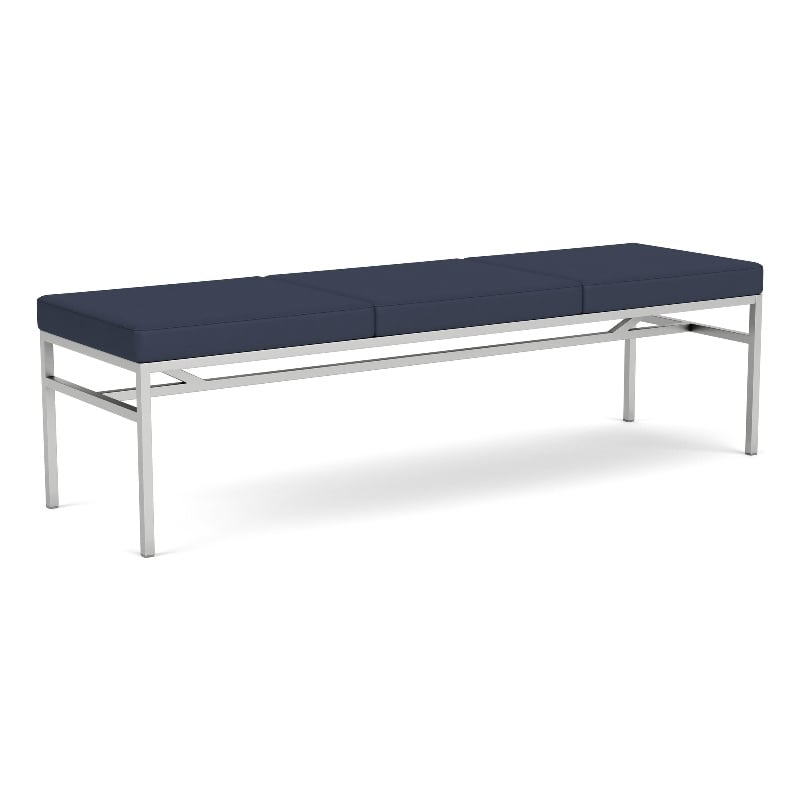Avon Reception Waiting 3 Seat Bench 650 LB Capacity / Silver Steel / Blue