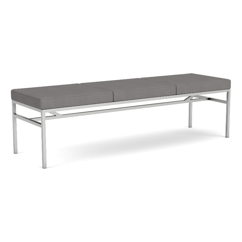 Avon Reception Waiting 3 Seat Bench 650 LB Capacity / Silver Steel / Light Gray