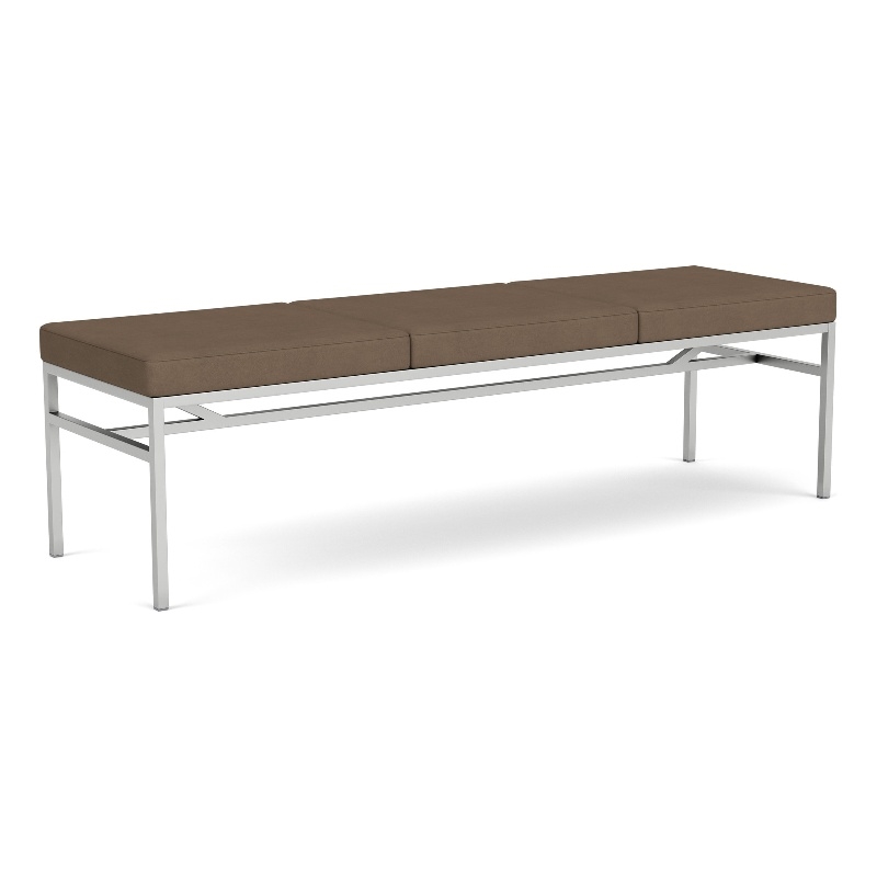 Avon Reception Waiting 3 Seat Bench 650 LB Capacity / Silver Steel / Brown