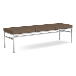 Avon Reception Waiting 3 Seat Bench 650 LB Capacity / Silver Steel / Brown