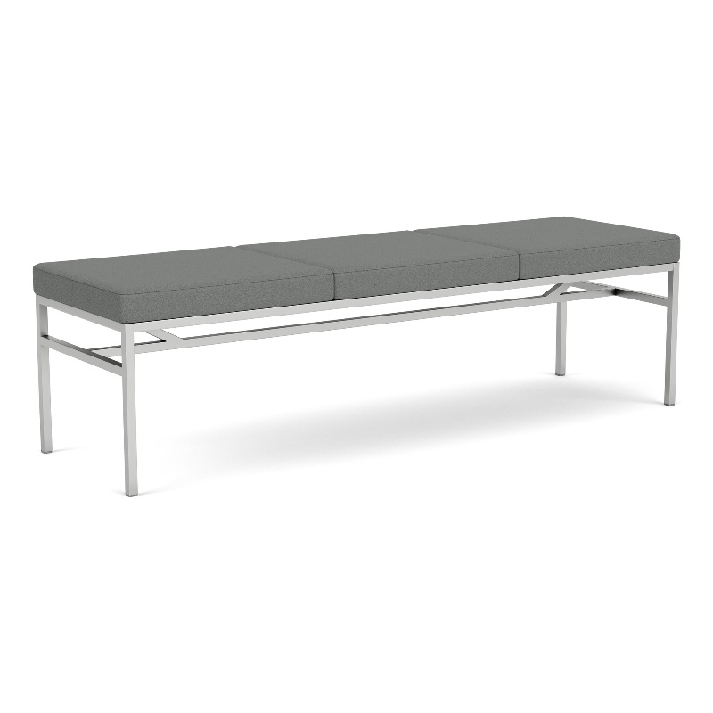 Avon Reception Waiting 3 Seat Bench 650 LB Capacity / Silver Steel / Light Gray