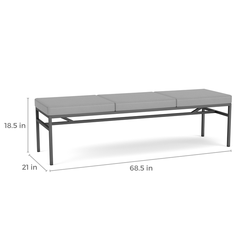 Avon Reception Waiting 3 Seat Bench 650 LB Capacity / Silver Steel / Navy Blue