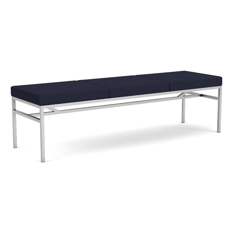 Avon Reception Waiting 3 Seat Bench 650 LB Capacity / Silver Steel / Navy Blue