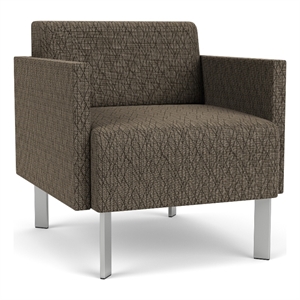 luxe lounge lobby reception waiting guest chair / silver steel legs / brown