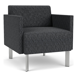 luxe lounge lobby reception waiting guest chair / silver steel legs / dark gray