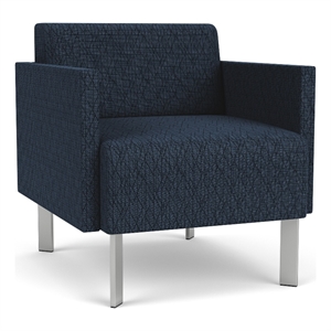 luxe lounge lobby reception waiting guest chair / silver steel legs / blue
