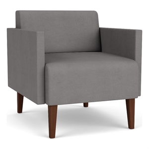 luxe lounge lobby reception waiting guest chair / walnut wood legs / light gray