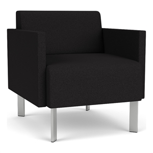 luxe lounge lobby reception waiting guest chair / silver steel legs / black