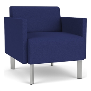 luxe lounge lobby reception waiting guest chair / silver steel legs / blue
