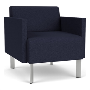luxe lounge lobby reception waiting guest chair / silver steel legs / navy blue