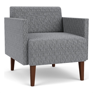luxe lounge lobby reception waiting guest chair / walnut wood legs / gray