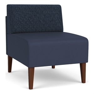 luxe lounge reception armless guest chair / walnut wood legs / blue / blue