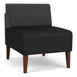 luxe lounge reception armless guest chair / walnut wood legs / dark gray / black