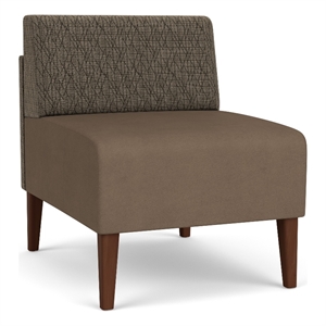 luxe lounge reception armless guest chair / walnut wood legs / brown / brown