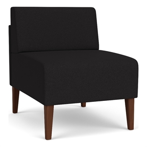 luxe lounge reception waiting armless guest chair / walnut wood legs / black