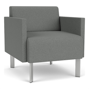 luxe lounge lobby reception waiting guest chair / silver steel legs / light gray