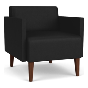 luxe lounge lobby reception waiting guest chair / walnut wood legs / black