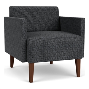 luxe lounge lobby reception waiting guest chair / walnut wood legs / dark gray