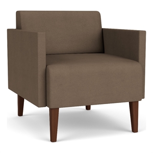 luxe lounge lobby reception waiting guest chair / walnut wood legs / brown