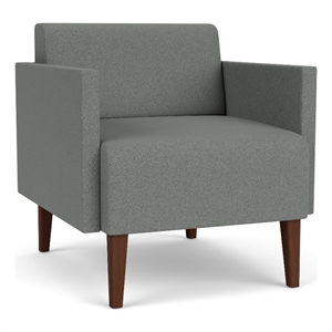 luxe lounge lobby reception waiting guest chair / walnut wood legs / light gray