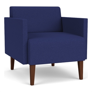 luxe lounge lobby reception waiting guest chair / walnut wood legs / blue