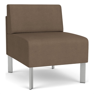 luxe lounge reception waiting armless guest chair / silver steel legs / brown