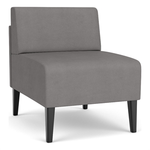 luxe lounge reception armless guest chair / black steel legs / light gray
