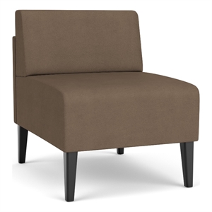 luxe lounge reception waiting armless guest chair / black steel legs / brown