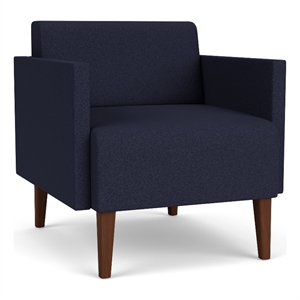 luxe lounge lobby reception waiting guest chair / walnut wood legs / navy blue