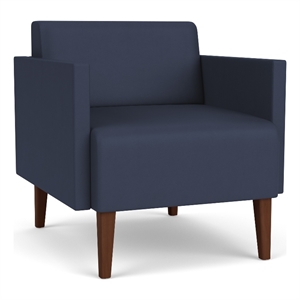 luxe lounge lobby reception waiting guest chair / walnut wood legs / blue