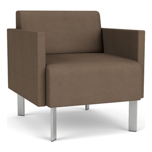 luxe lounge lobby reception waiting guest chair / silver steel legs / brown