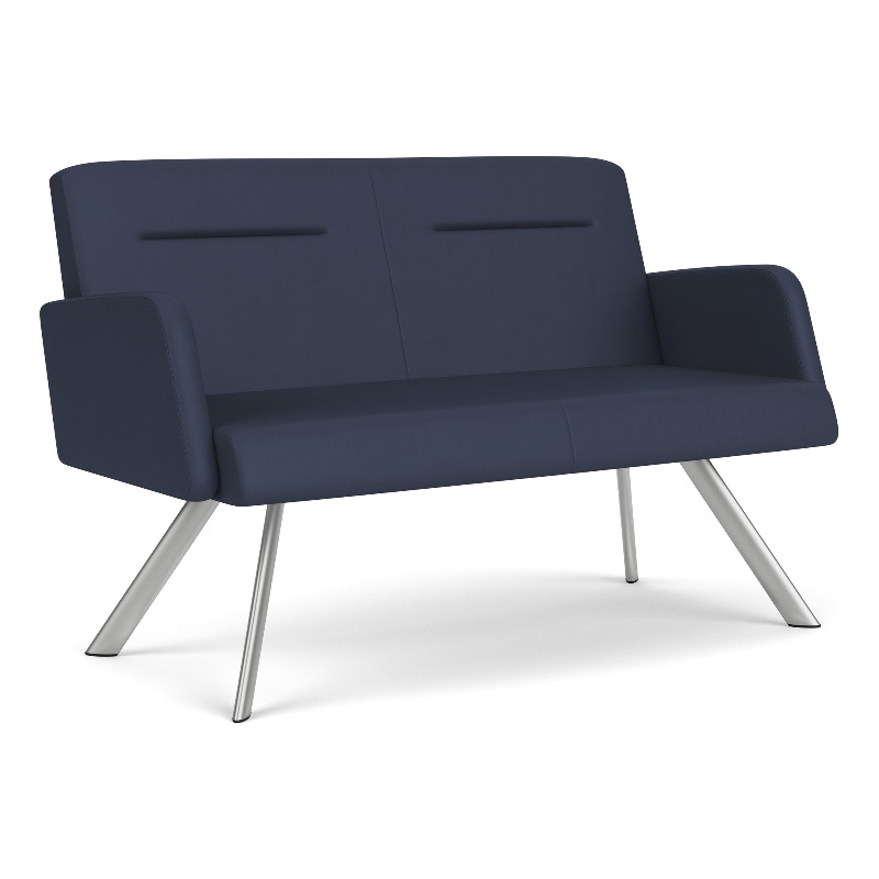 Willow Lounge Lobby Reception Waiting Room Loveseat / Silver Steel / Blue
