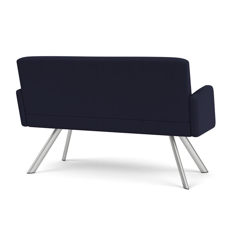 Willow Lounge Lobby Reception Waiting Loveseat / Silver Steel / Navy Blue