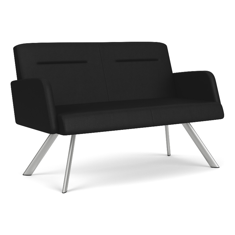 Willow Lounge Lobby Reception Waiting Room Loveseat / Silver Steel / Black