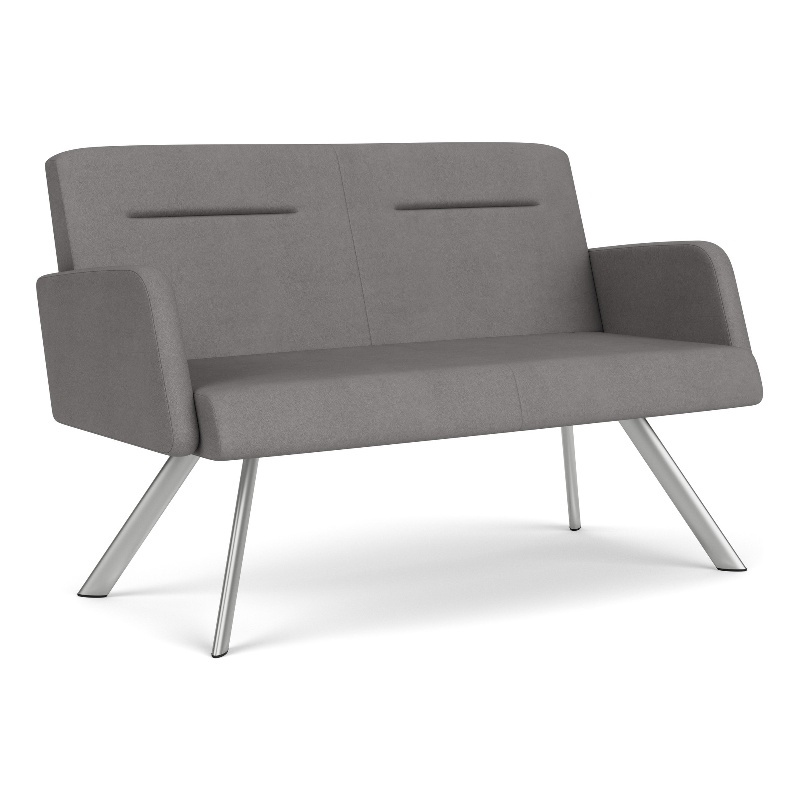 Willow Lounge Lobby Reception Waiting Loveseat / Silver Steel / Light Gray
