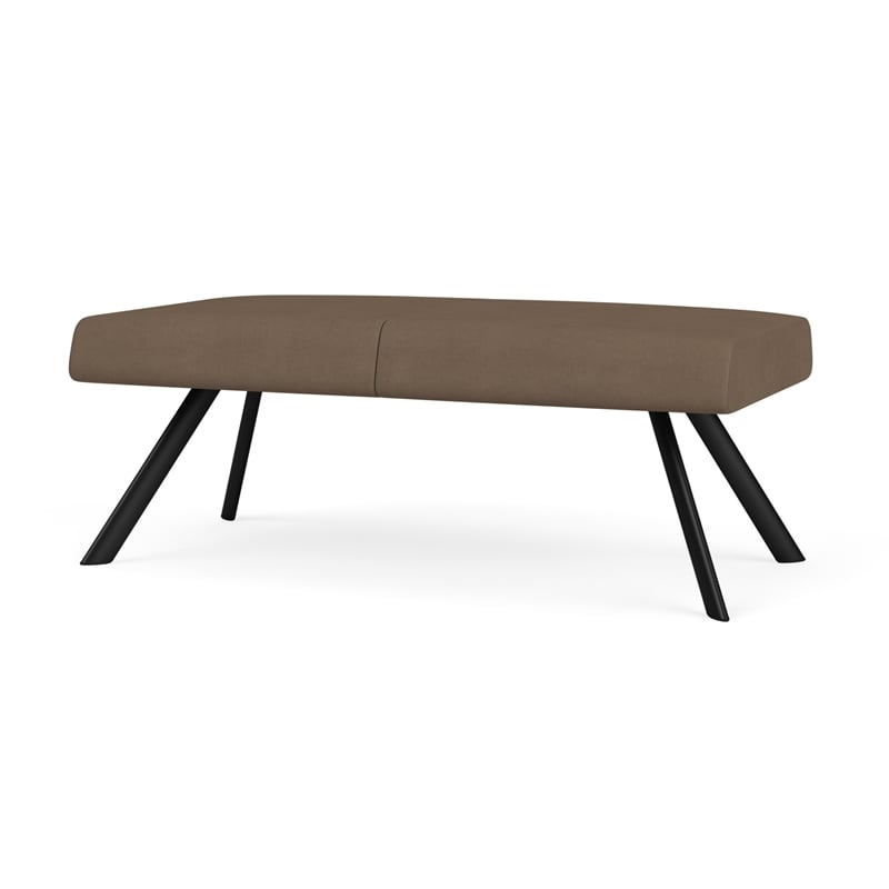 Willow Lounge Lobby Reception Waiting 2 Seat Bench / Black Steel / Brown
