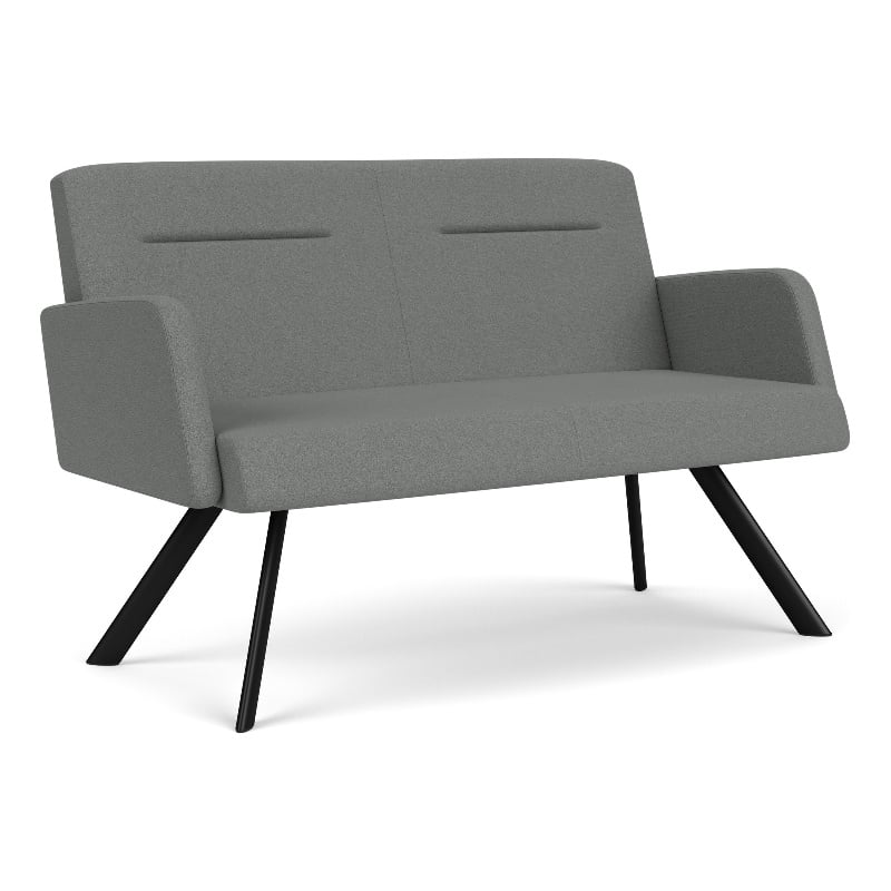 Willow Lounge Lobby Reception Waiting Loveseat / Black Steel / Light Gray