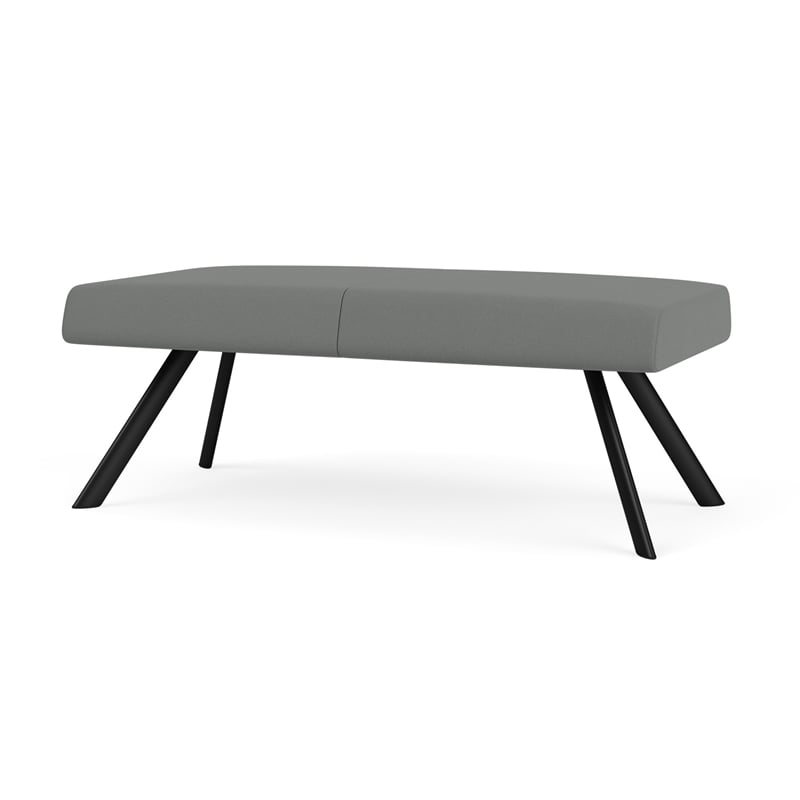 Willow Lounge Lobby Reception Waiting 2 Seat Bench / Black Steel / Light Gray