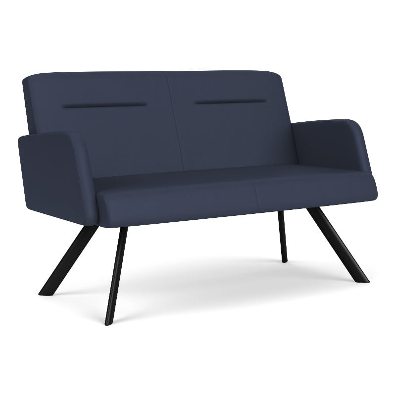 Willow Lounge Lobby Reception Waiting Room Loveseat / Black Steel / Blue