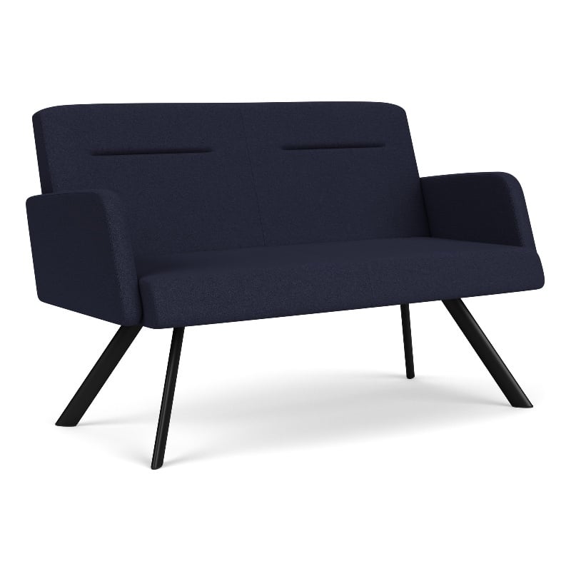 Willow Lounge Lobby Reception Waiting Loveseat / Black Steel / Navy Blue