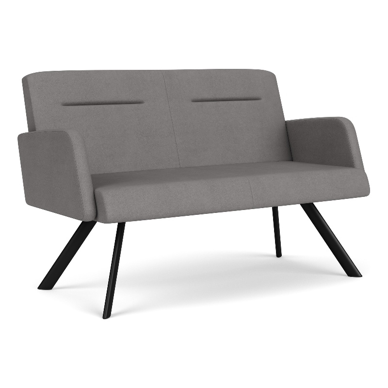 Willow Lounge Lobby Reception Waiting Loveseat / Black Steel / Light Gray